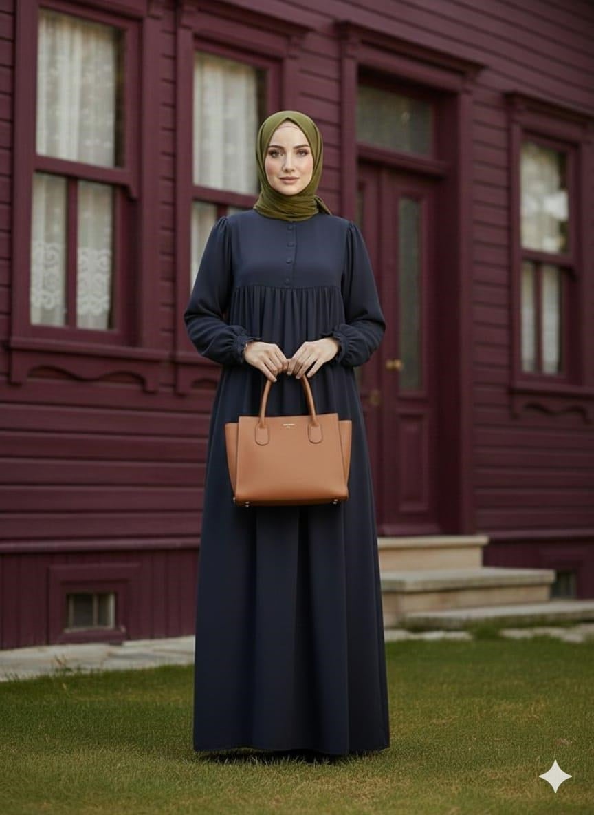 Robalı Tesettür Elbise Lacivert