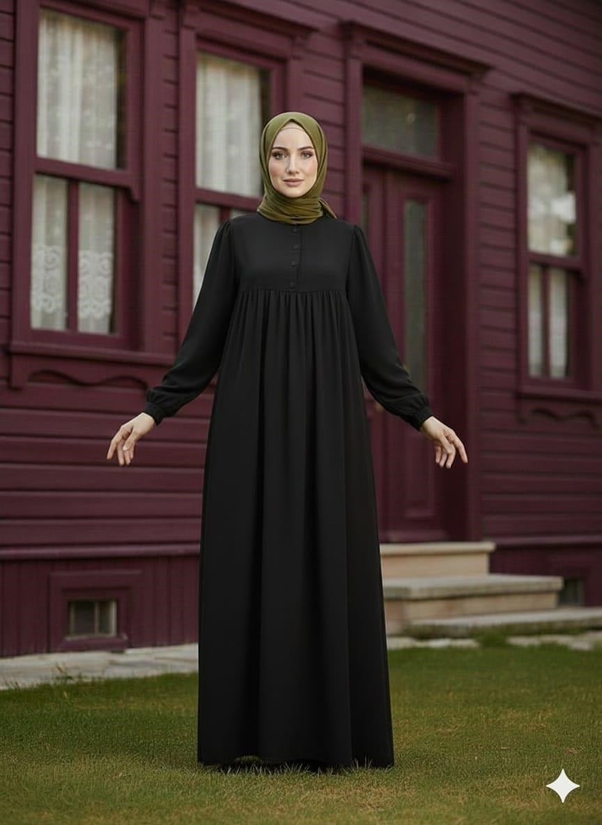 Robalı Tesettür Elbise Siyah