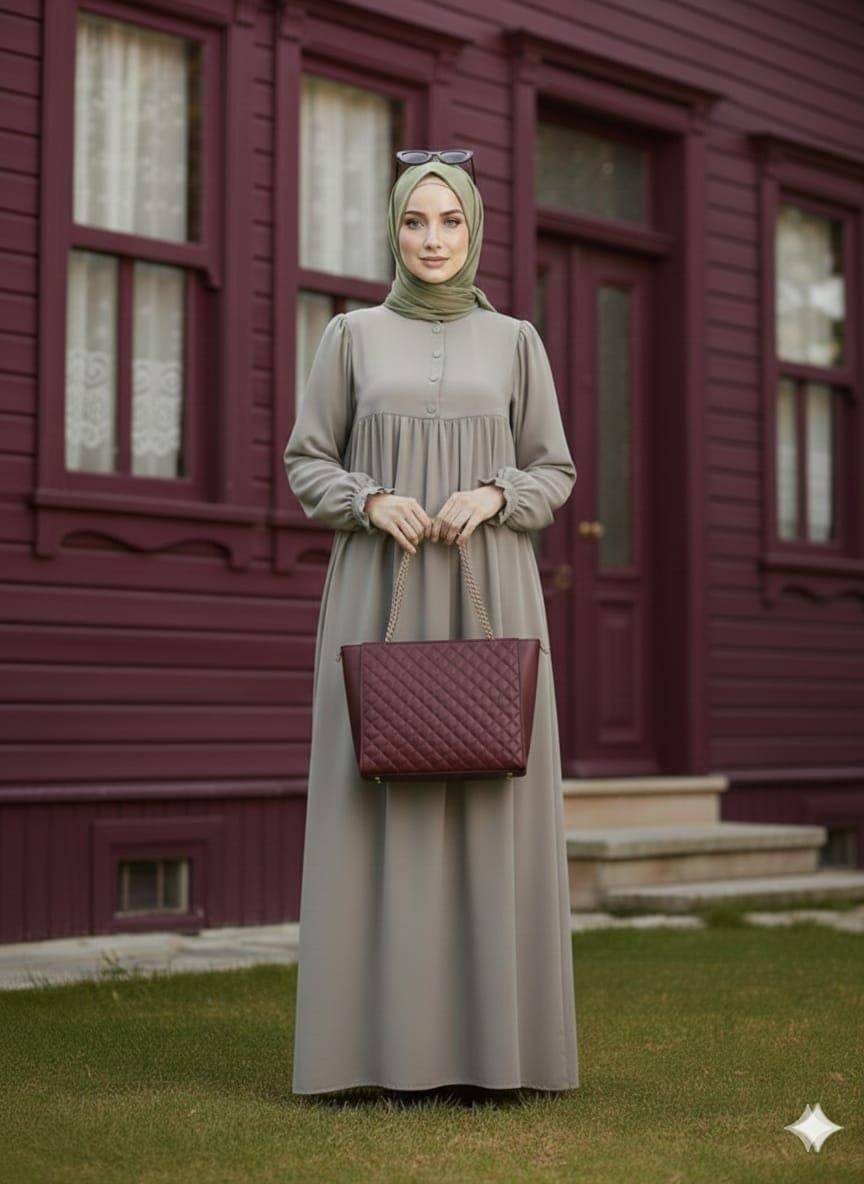Robalı Tesettür Elbise Vizon