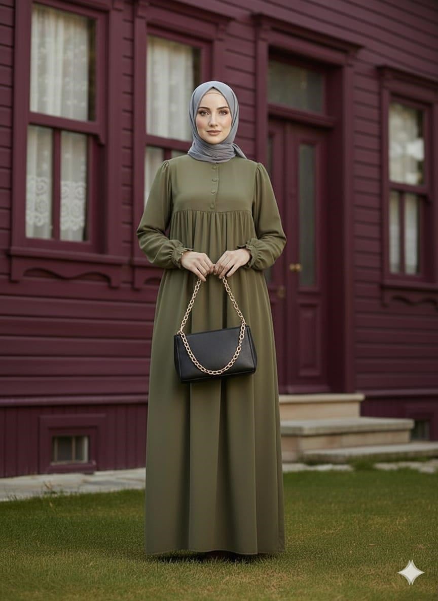 Robalı Tesettür Elbise Yeşil