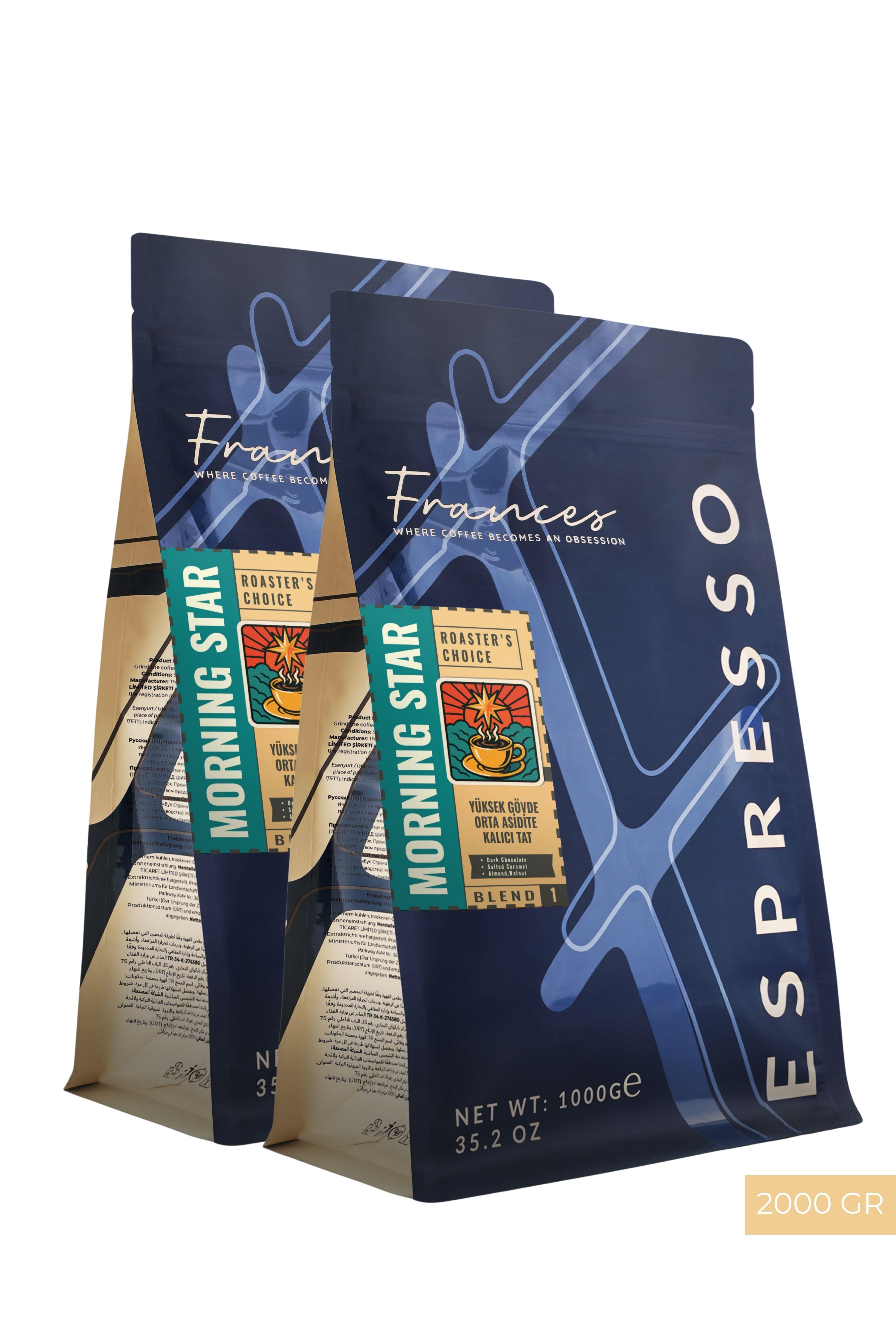 %100 Arabica Morning Star Espresso | Çekirdek Kahve | 2X1000 GR