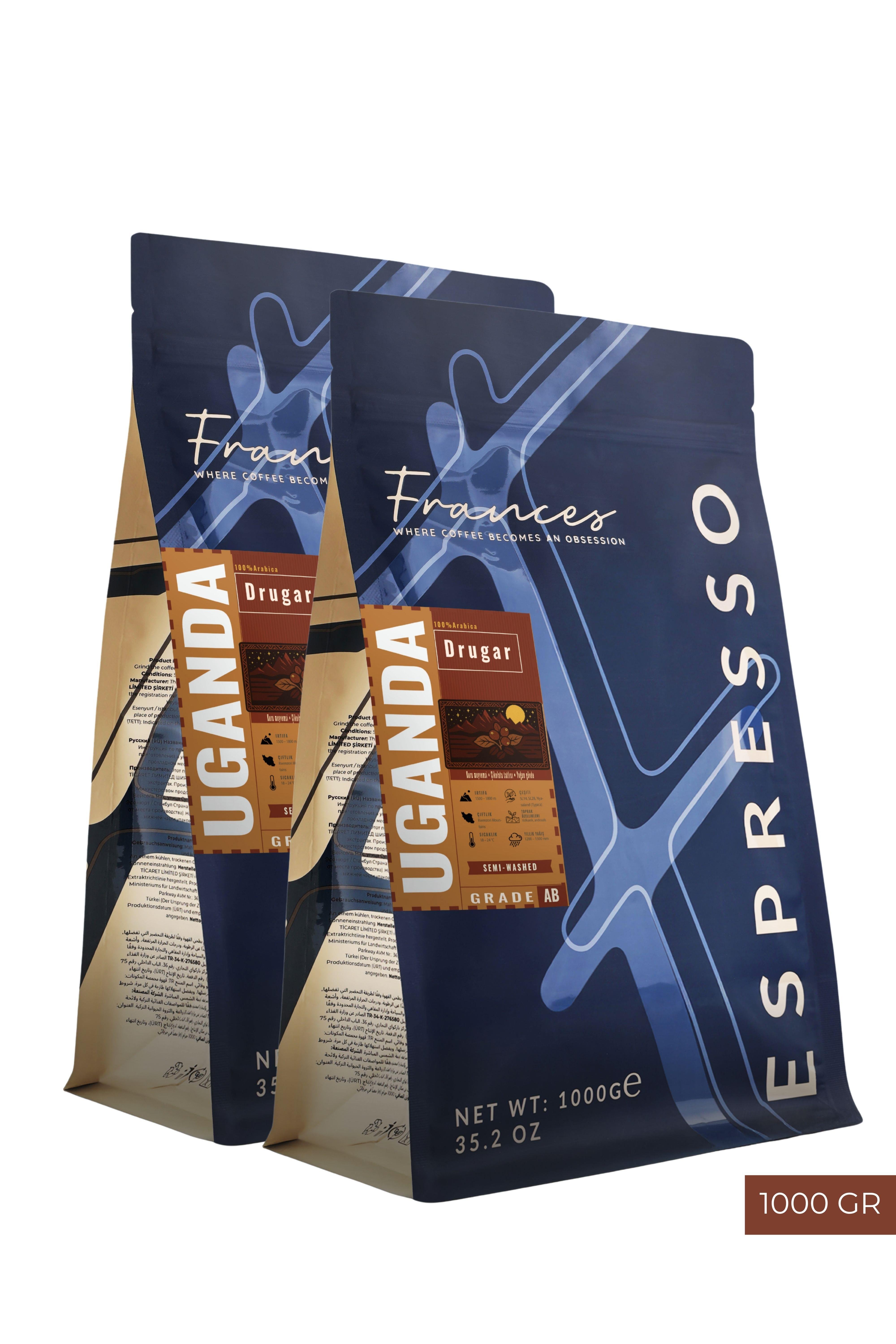 %100 Arabica Uganda Drugar Espresso | Çekirdek Kahve | 2X1000 GR