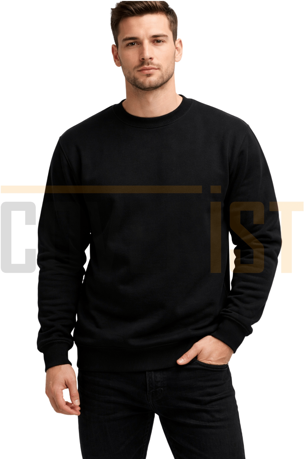 0 Yaka Sweatshirt 2 İplik Siyah