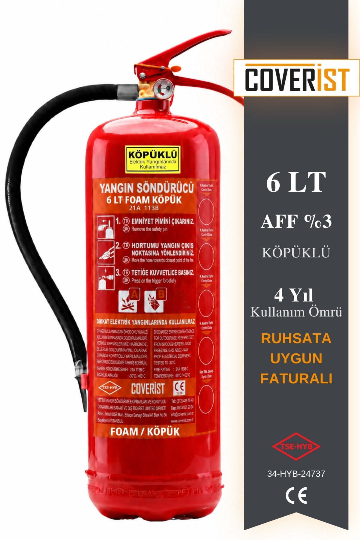 6 KG Yangın Söndürme Tüpü Köpüklü Ruhsata Uygun Faturalı Yeni Üretim - Coverist