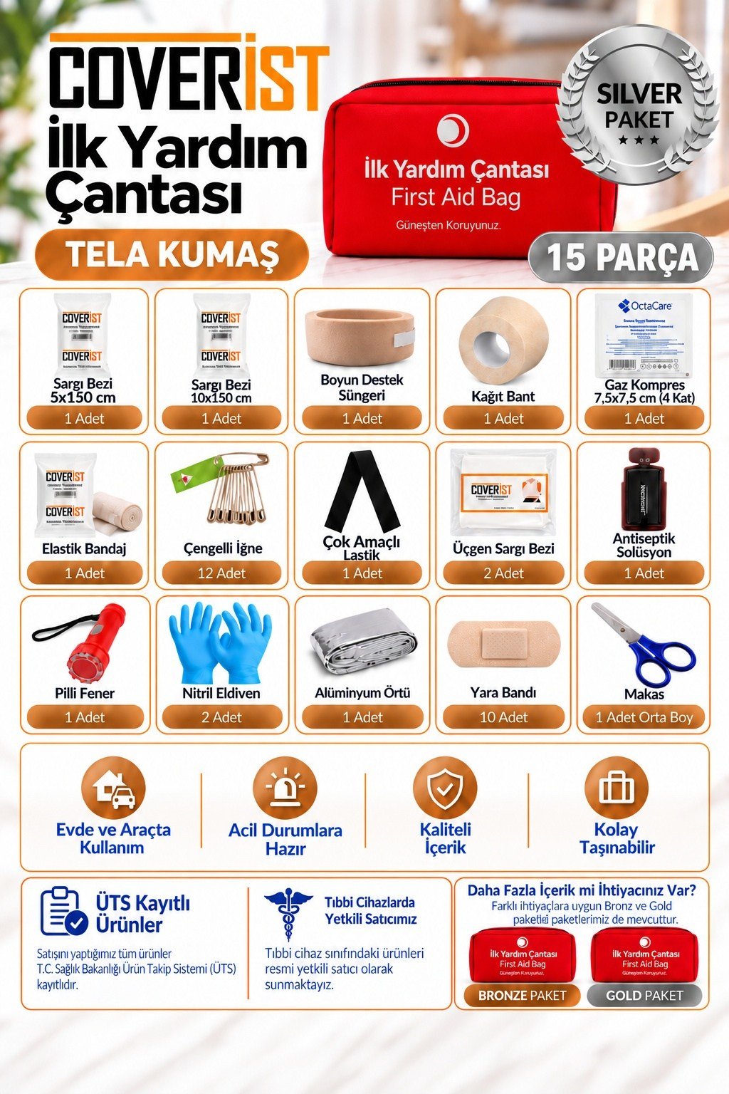Acil Durum ve İlk Yardım Seti - İlk Yardım Çantası Silver Pack