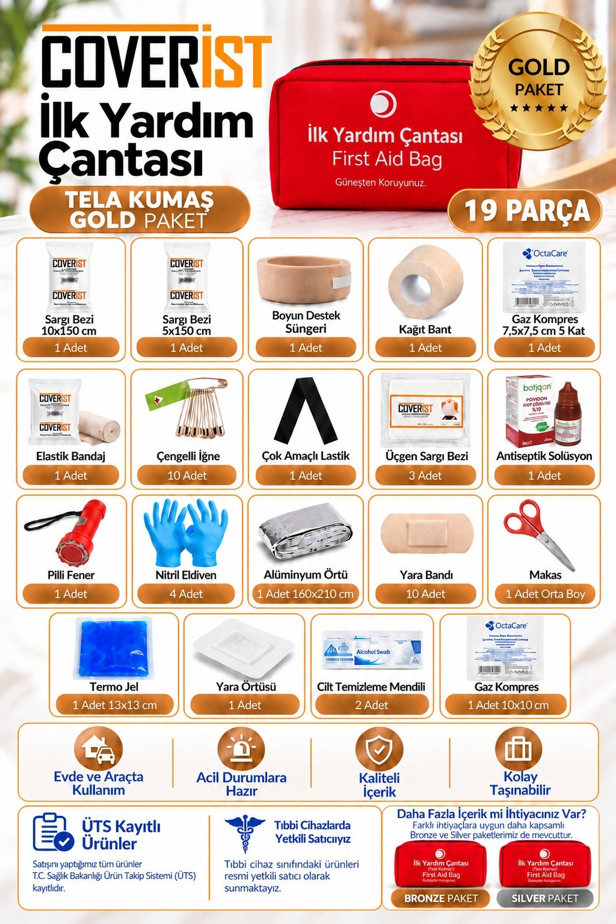 Acil Durum ve İlk Yardım Seti - İlk Yardım Çantası Gold Pack