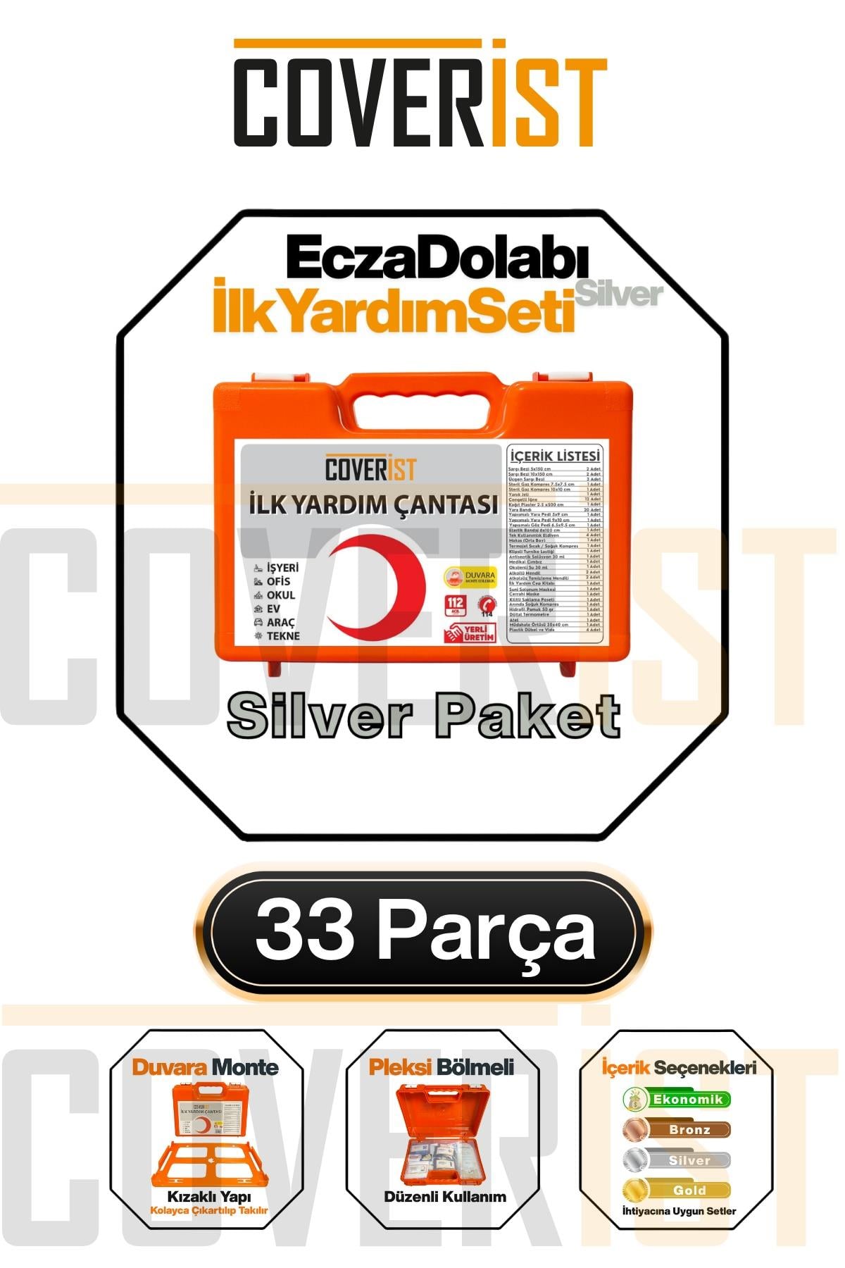 İş Yeri İlk Yardım Çantası Ecza Dolabı Acil Müdahale Seti - Silver Paket
