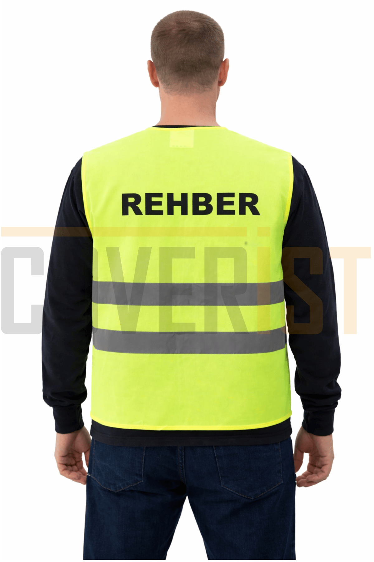 Reflektörlü Rehber Yazılı Yelek Yüksek Görünümlü Rehber Yeleği - Sarı