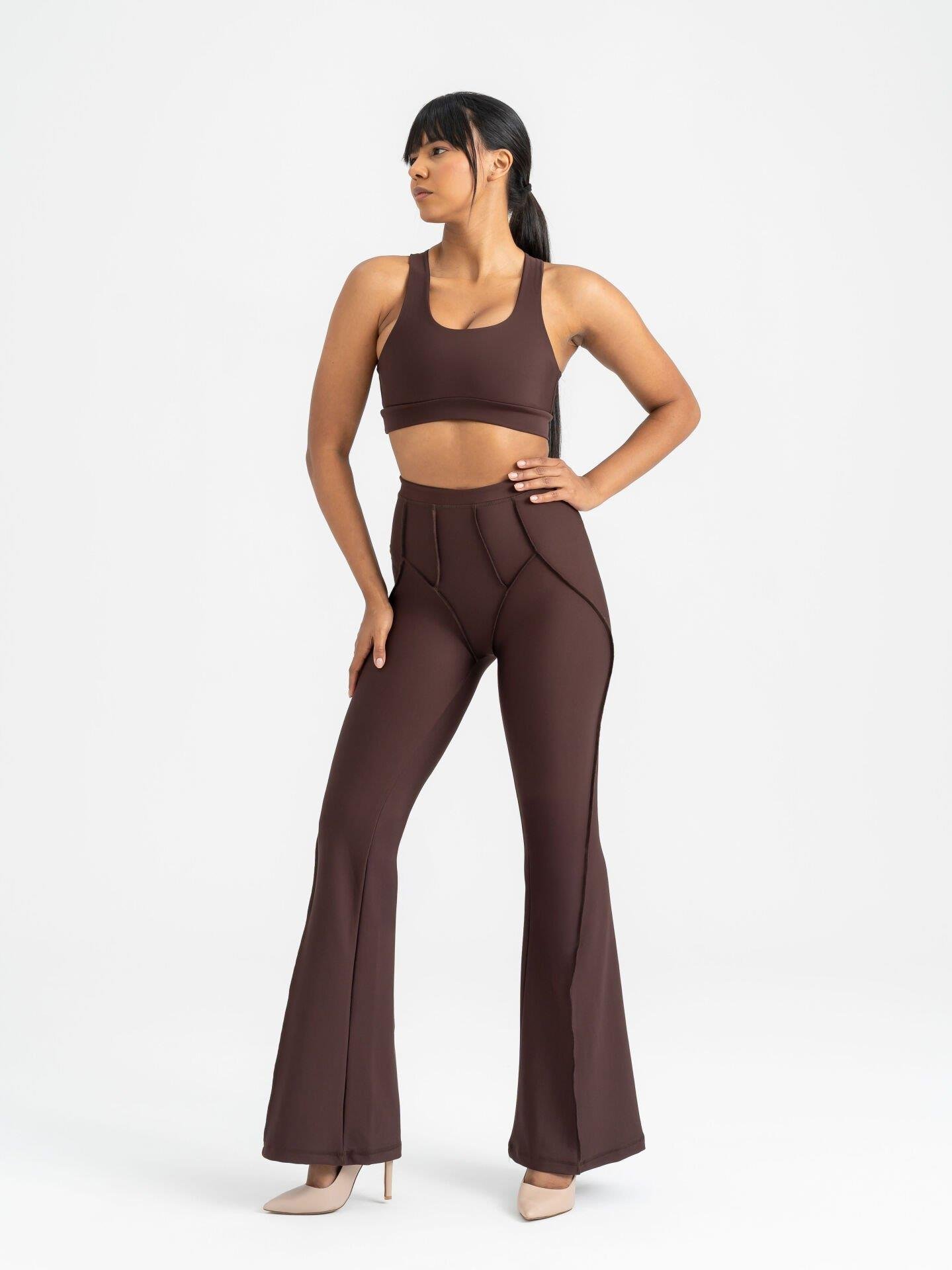 Flare Fit İspanyol Paça Tayt Kahverengi 1269