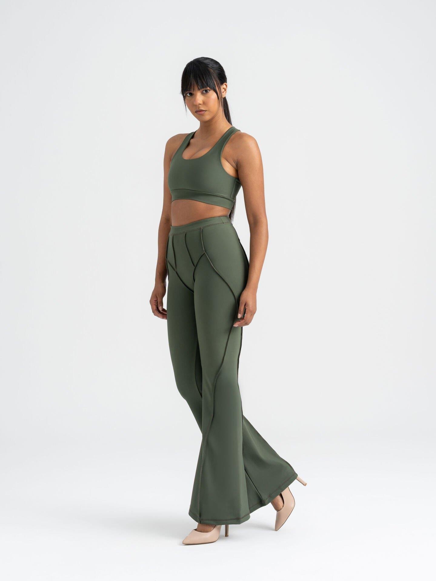 Flare Fit İspanyol Tayt Haki Renk 1266