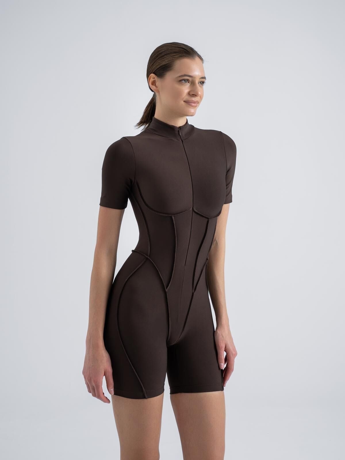 Şort Sculpt Line Jumpsuit Kahverengi 3505