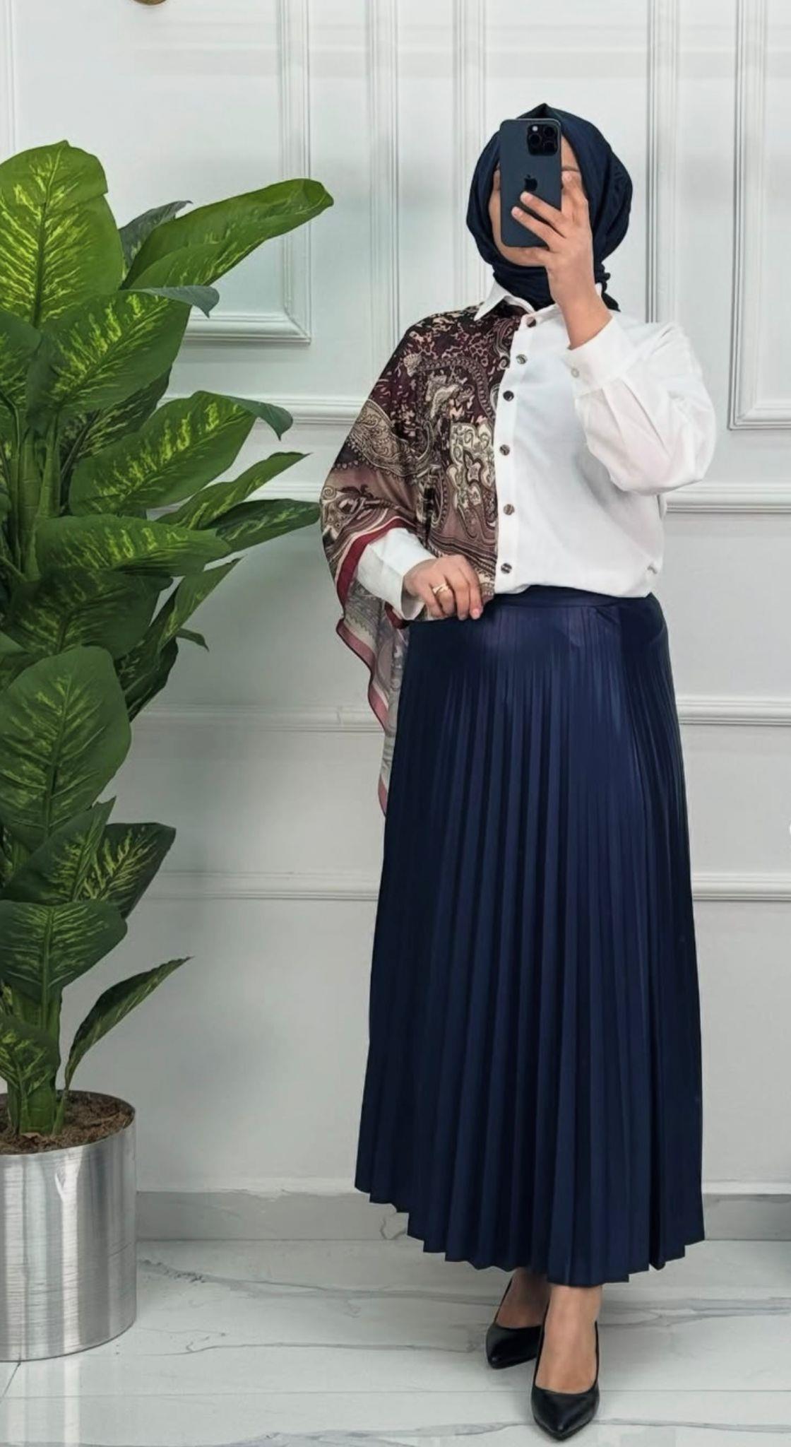 7090 Yeni Sezon Pliseli Etek Renk Lacivert 