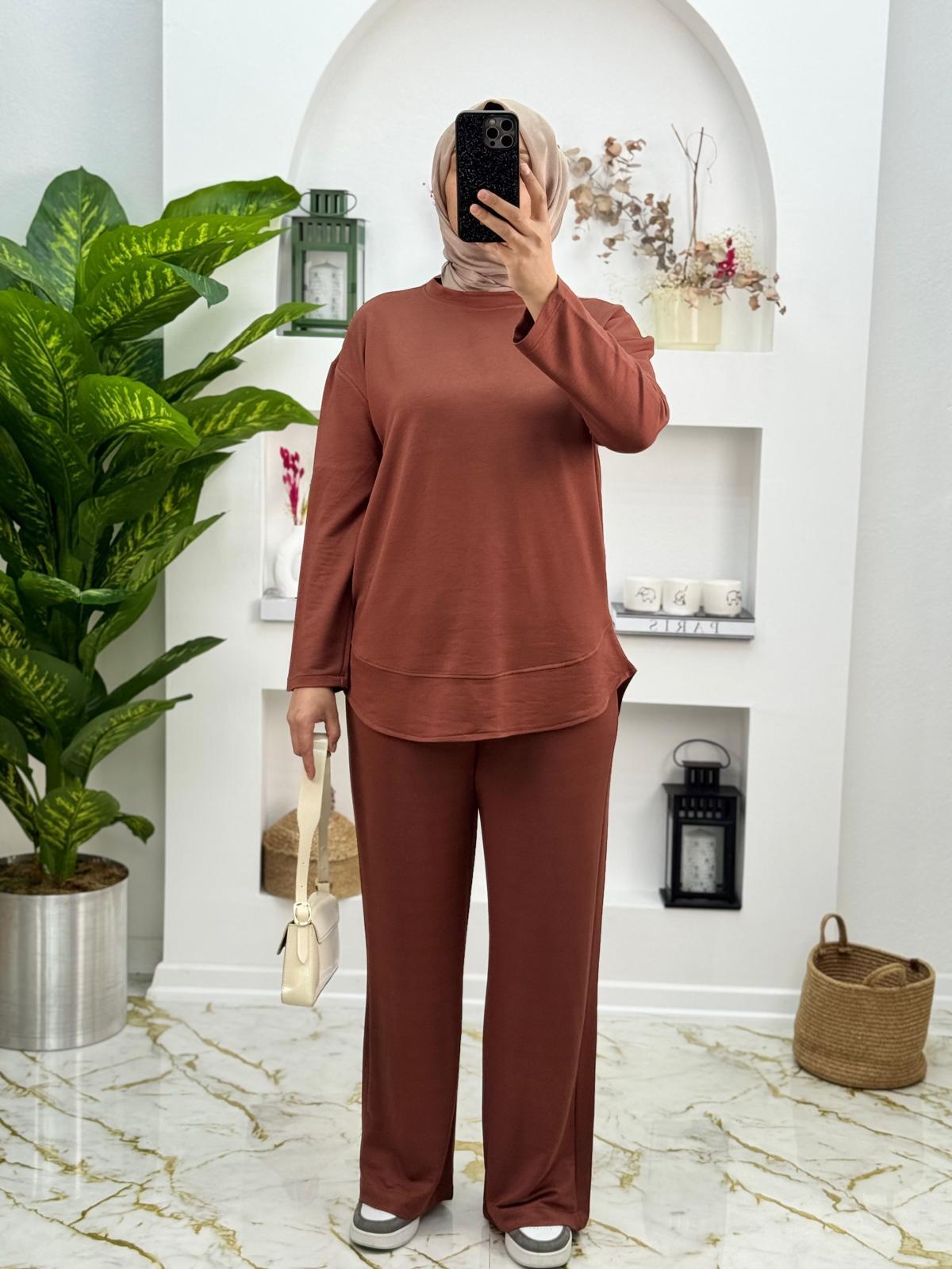 1656 Oysho Kumaş Düz Model İkili Takım Renk Kahverengi