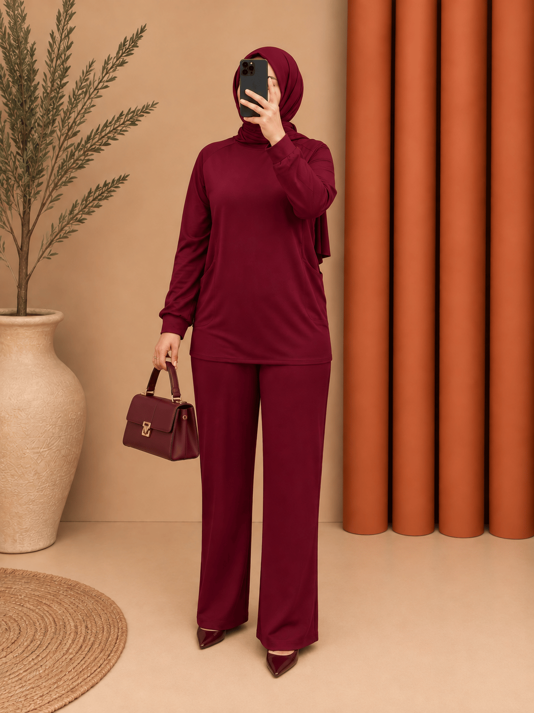 2789 oysho ikili takım bordo