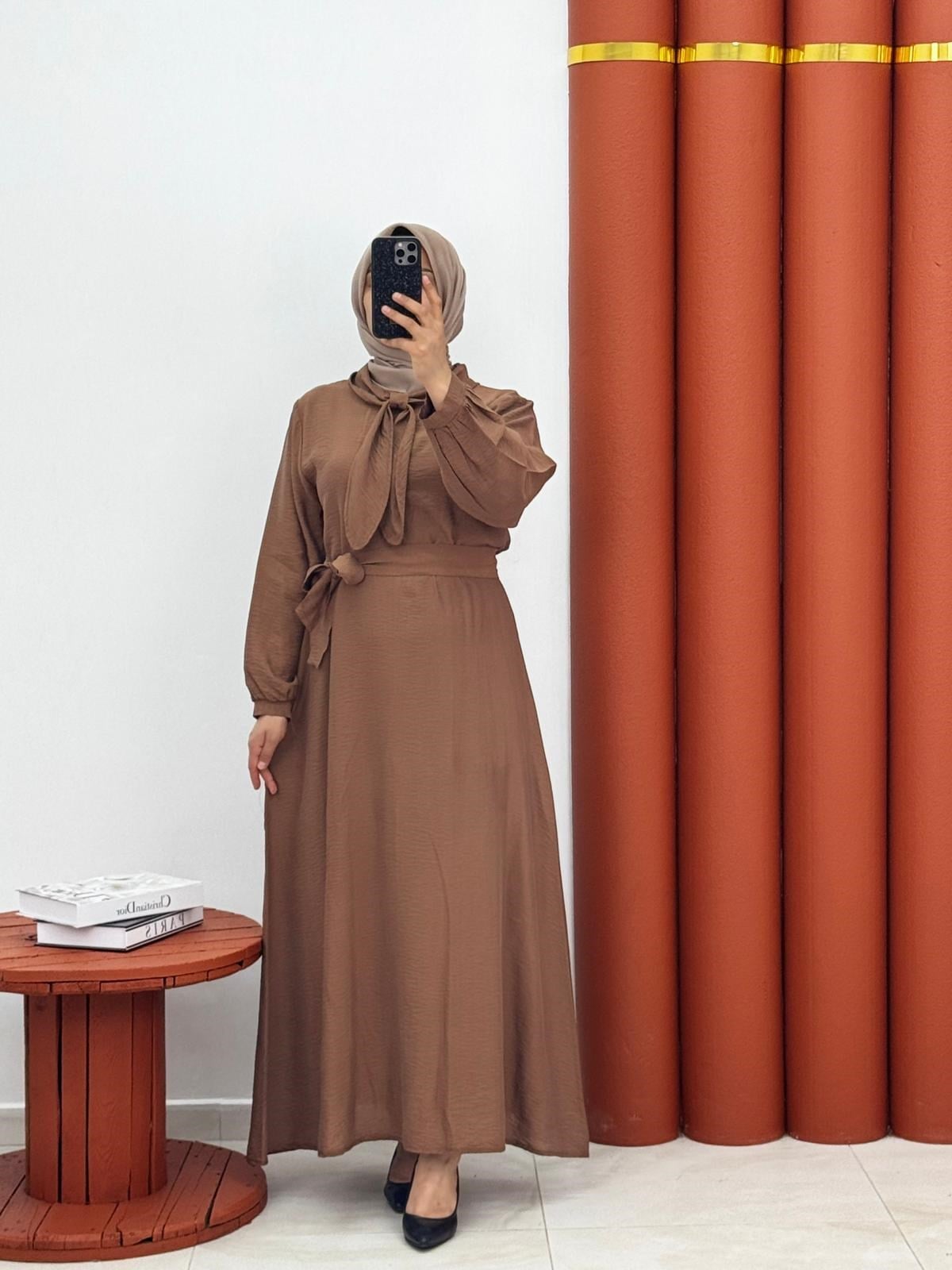 6345 Modal kumaş elbise kahverengi