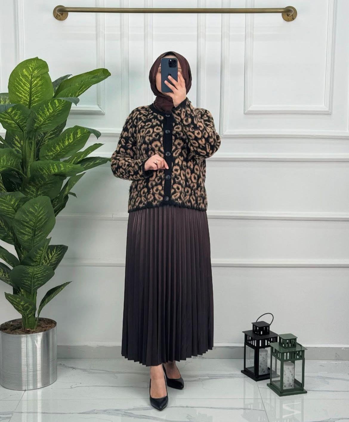 7090 Yeni Sezon Pliseli Etek Renk Acı Kahve 