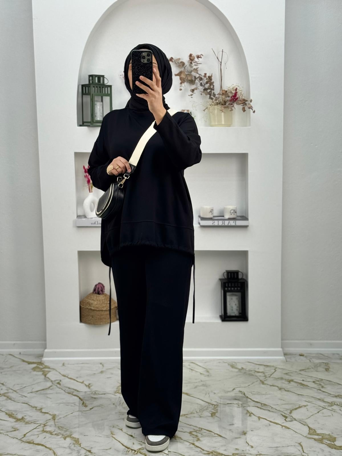 2532 Yeni Sezon Oysho Kumaş Yandan Bağcıklı İkili Takım Renk Siyah