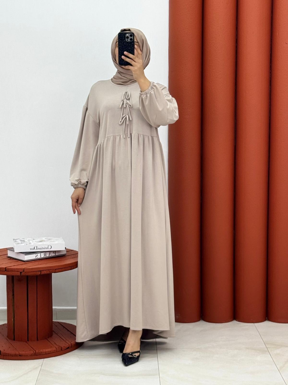 5060 Oysho önden ipli elbise ekru