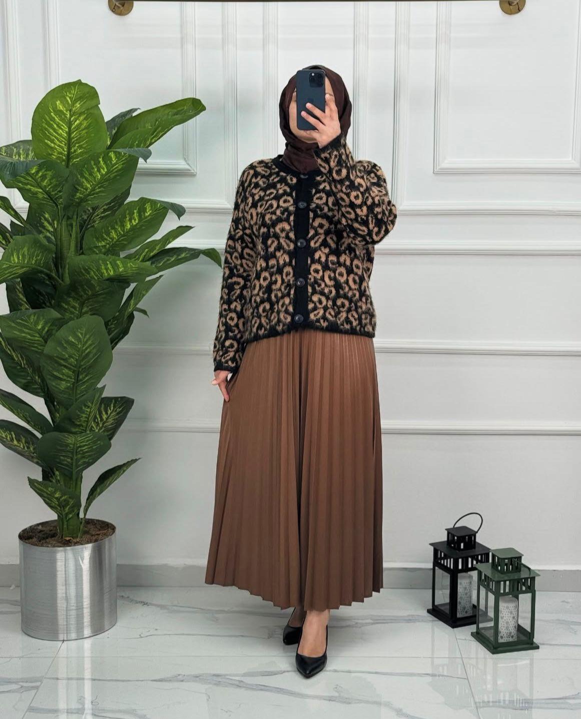 7090 Yeni Sezon Pliseli Etek Renk Açık Kahve 