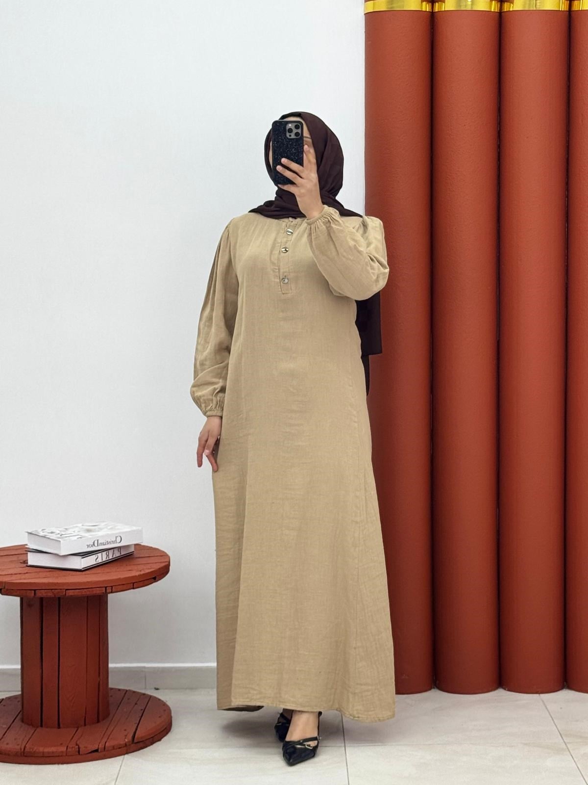 2222 Müslin yarım dügmeli ekru