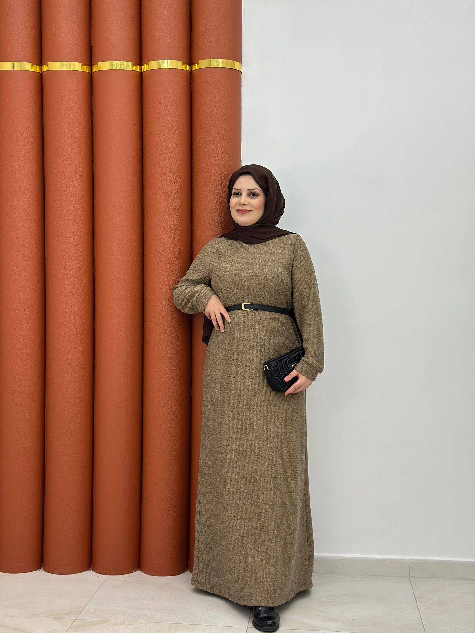 4812 yeni sezon triko örme elbise açık kahverengi