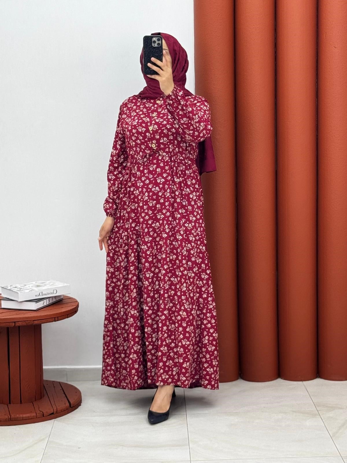 7521 Viskon yarım dügmeli bordo