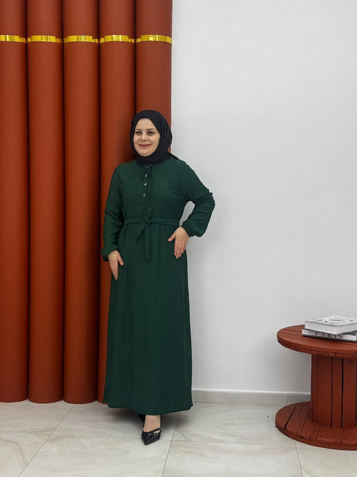 9665 karin kumaş yarım dügmeli yeşil