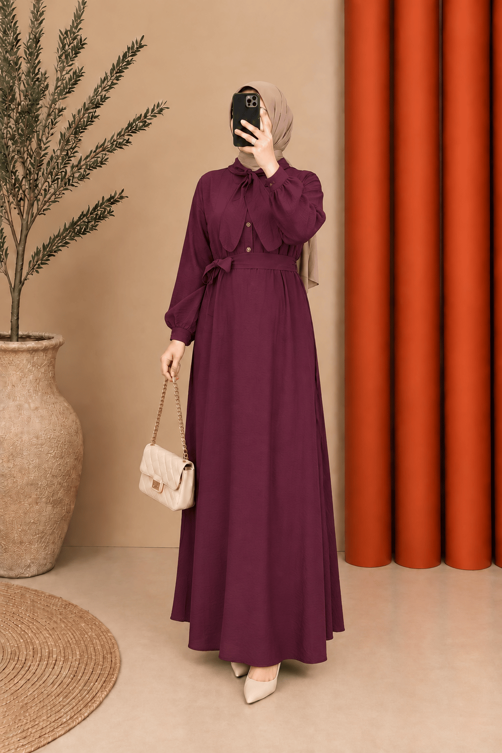 6345 Modal kumaş elbise bordo