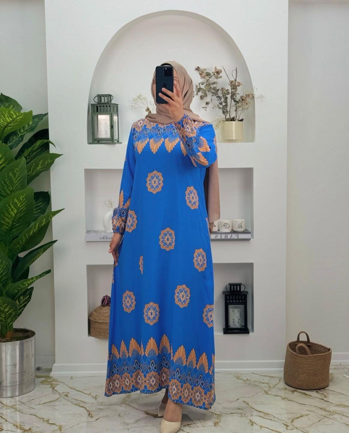 0807 Yeni Sezon Viskon Pamuklu Kumaş helen elbise renk mavi 