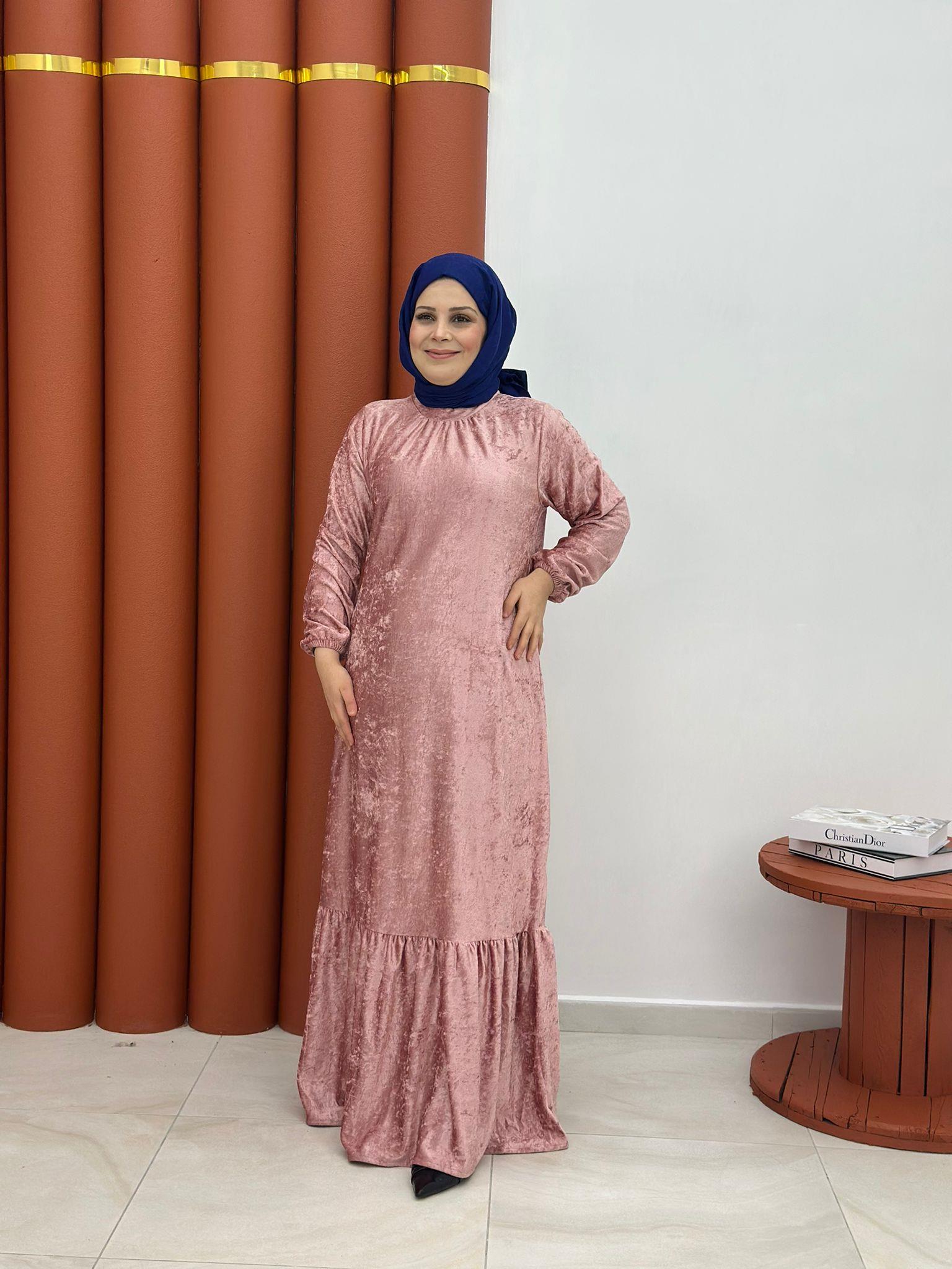 8282 kadife pamuklu elbise pembe