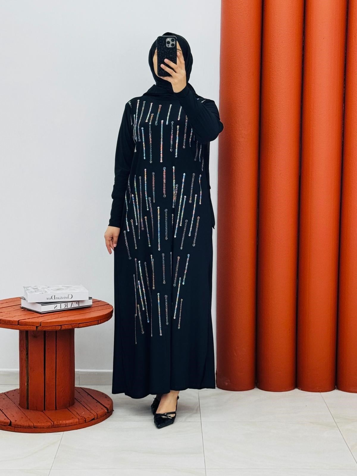 2195 Sendy taşlı elbise siyah