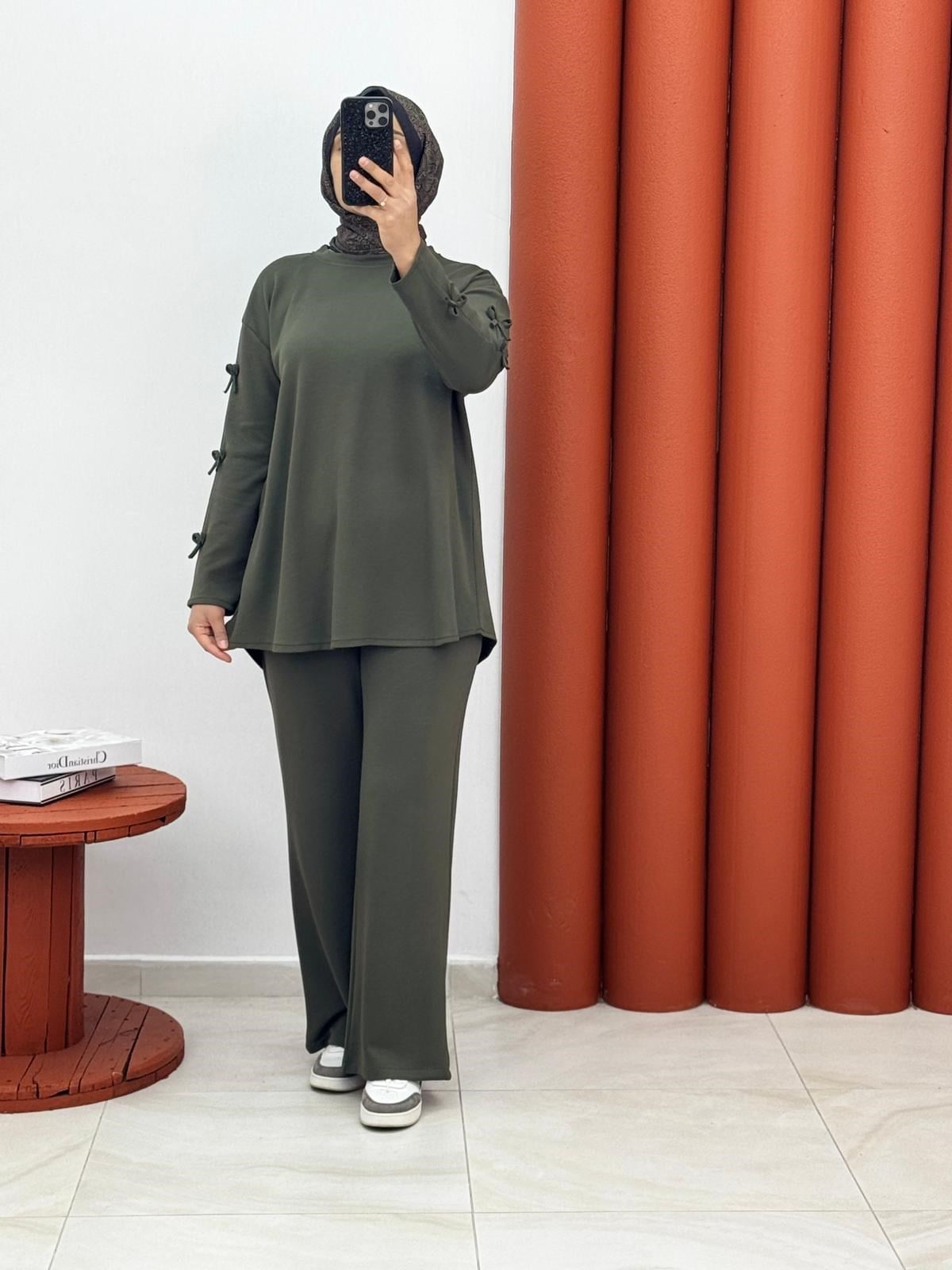 2416 Oysho ikili takım kolları bagcıklı yeşil