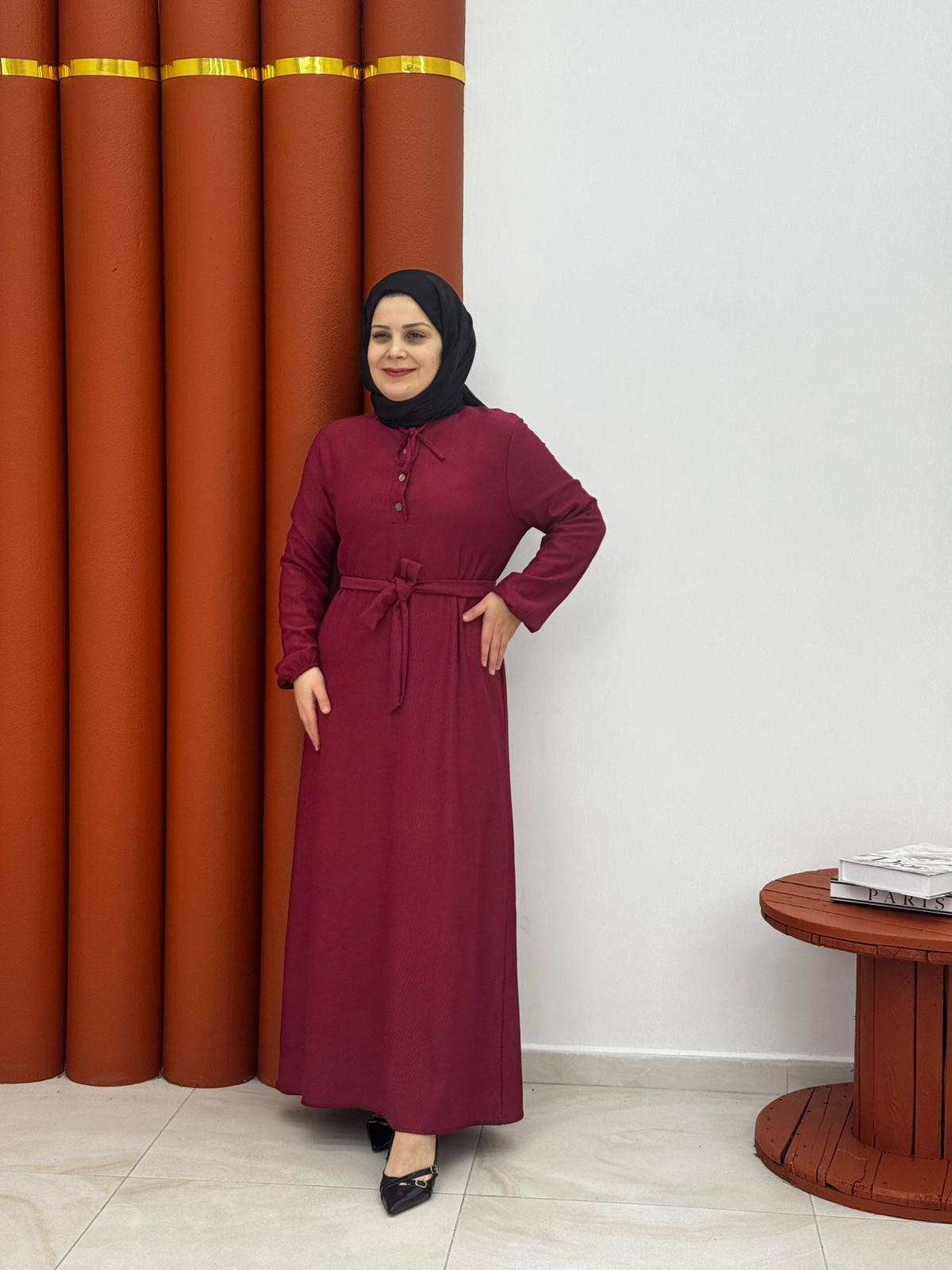 9665 karin kumaş yarım dügmeli bordo