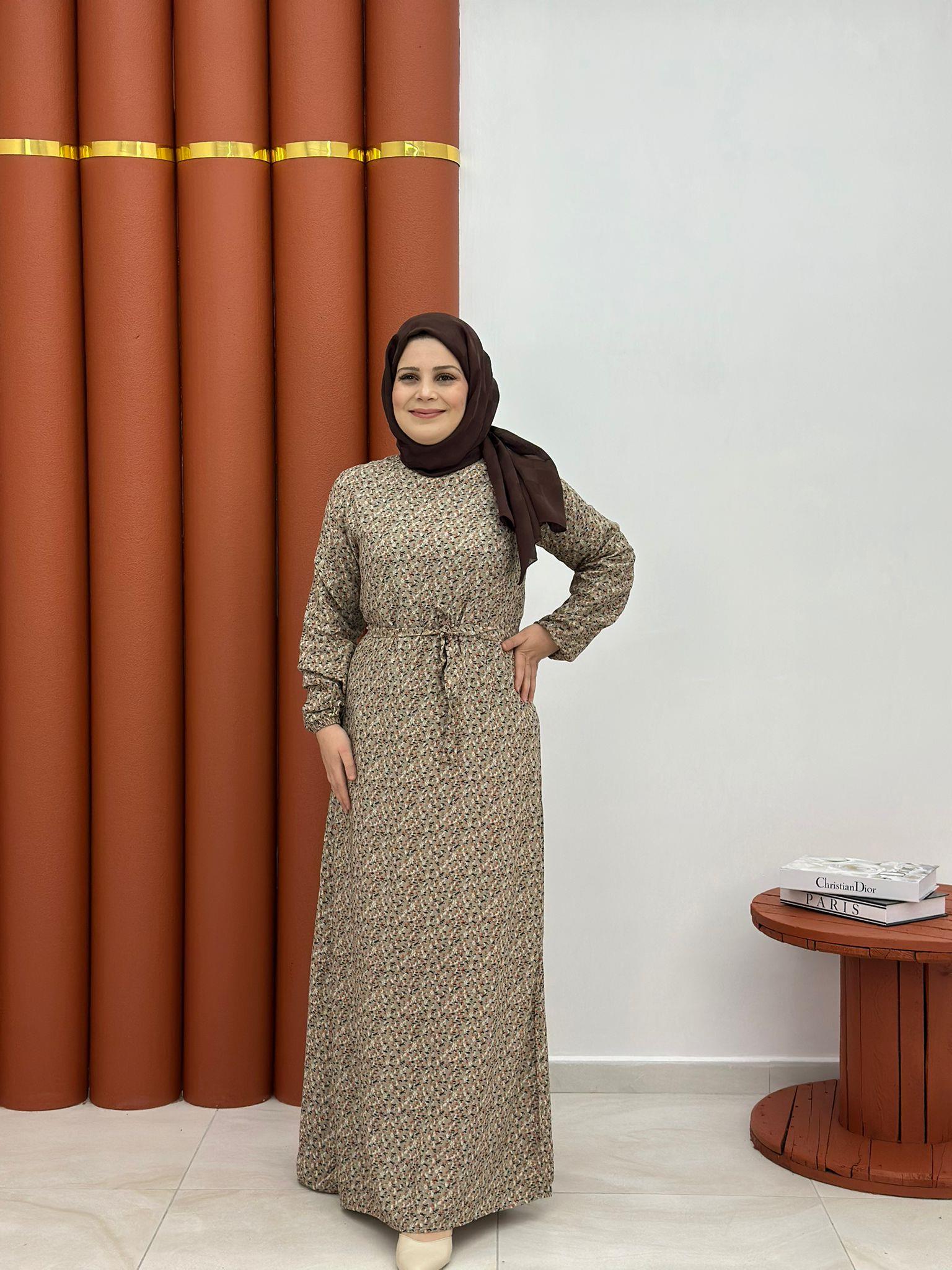 022 viskon çıtır desen elbise bej