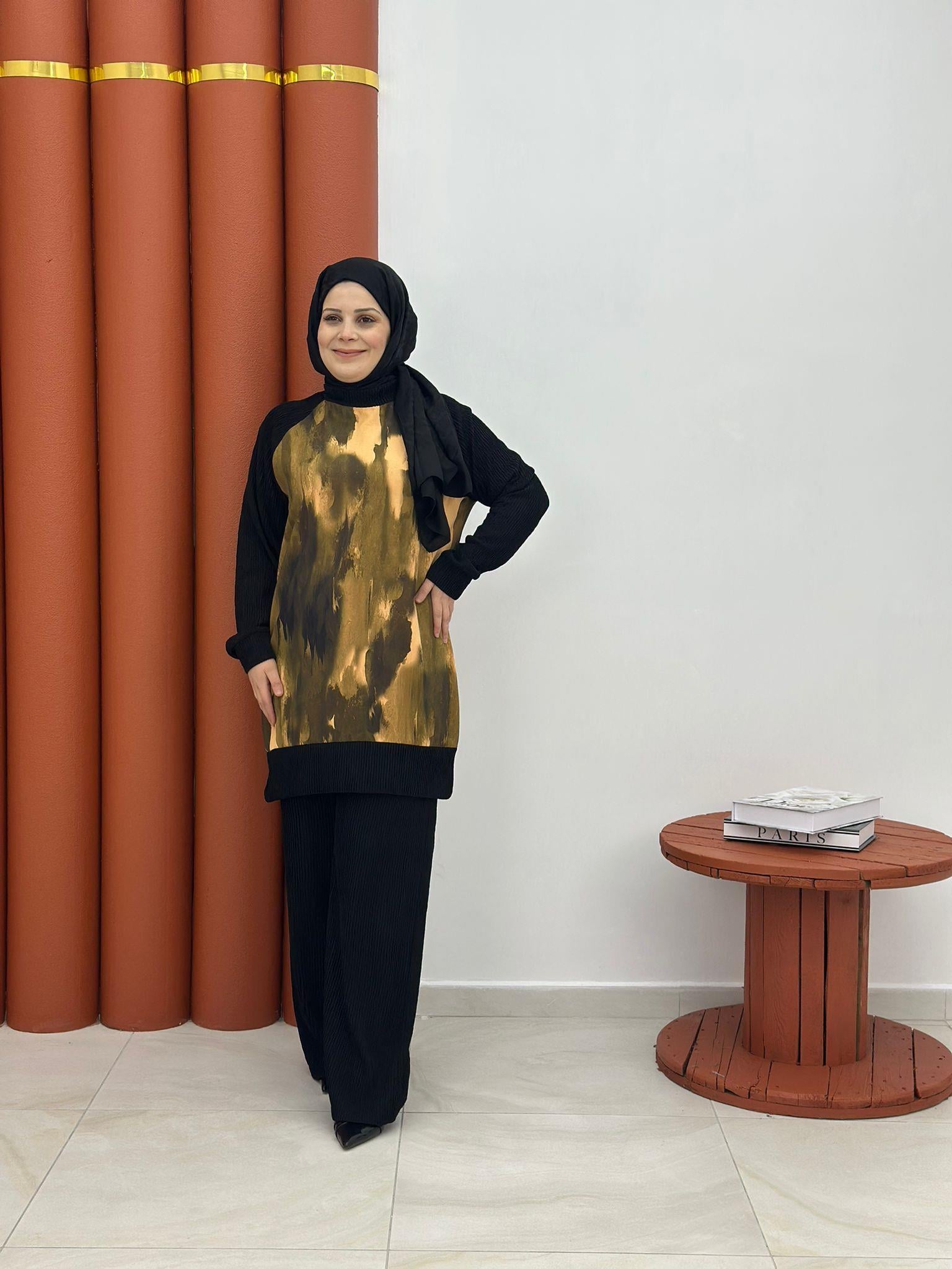 5487 piliseli ikili takım dijital baskılı sarı