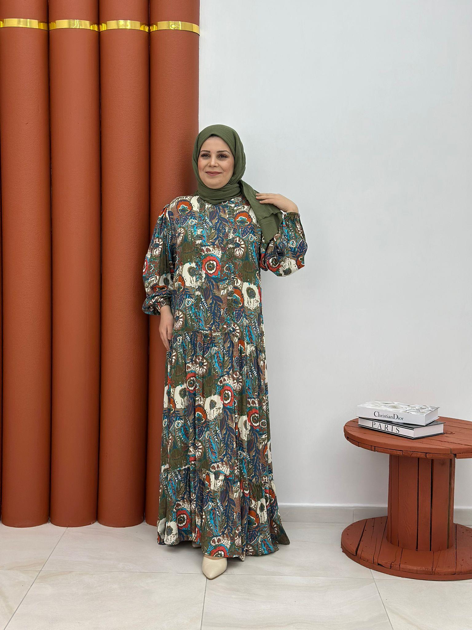 7885 viskon kumaş önü fırfırlı kahverengi