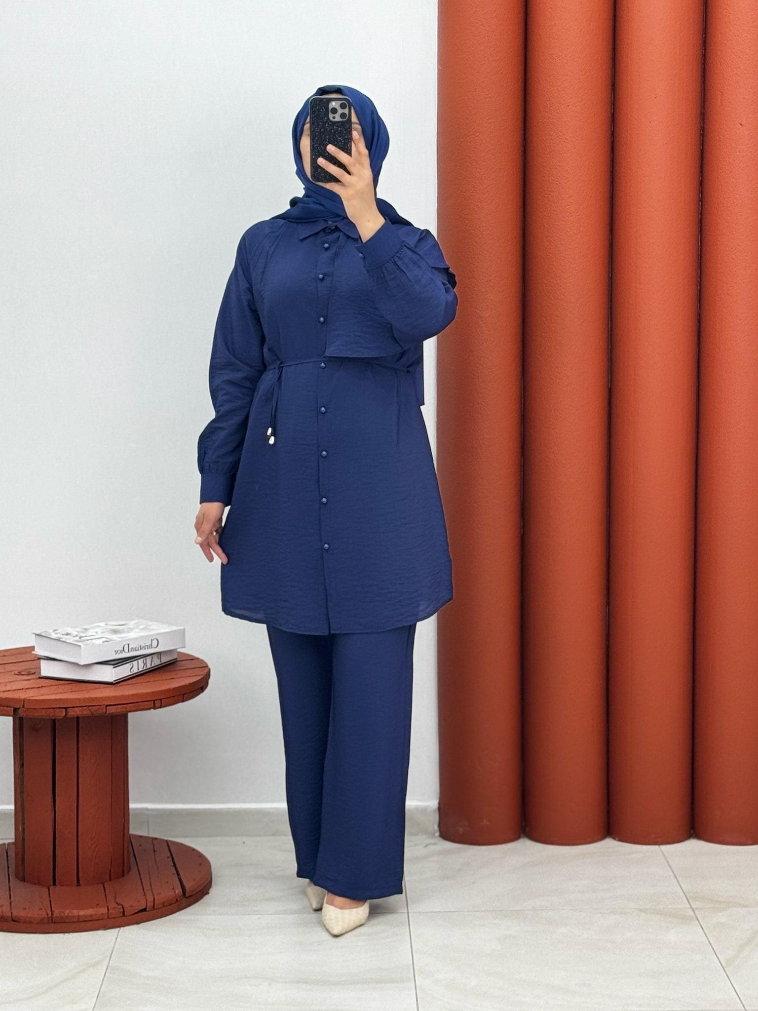 9578 yeni sezon airobin kumaş önden düğmeli ikili takım renk mavi