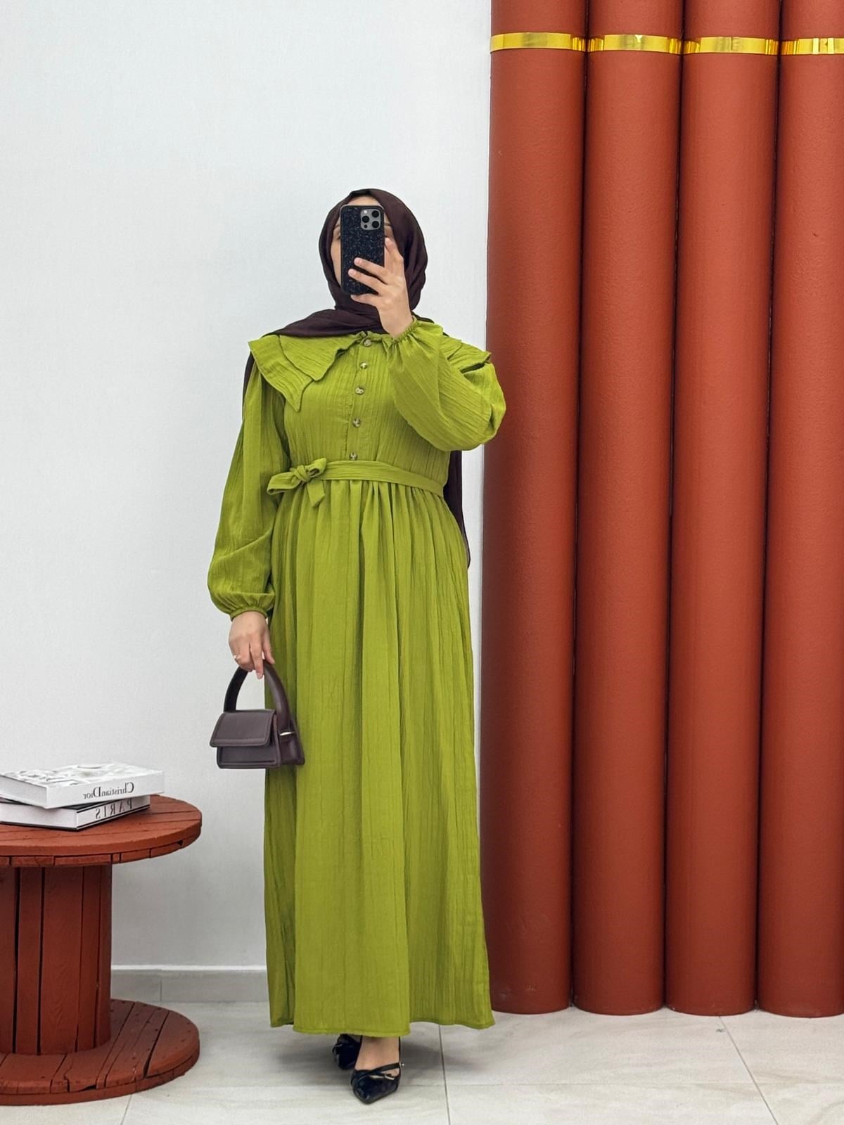 7890 Kırınkil kumaş bebe yaka yag yeşili