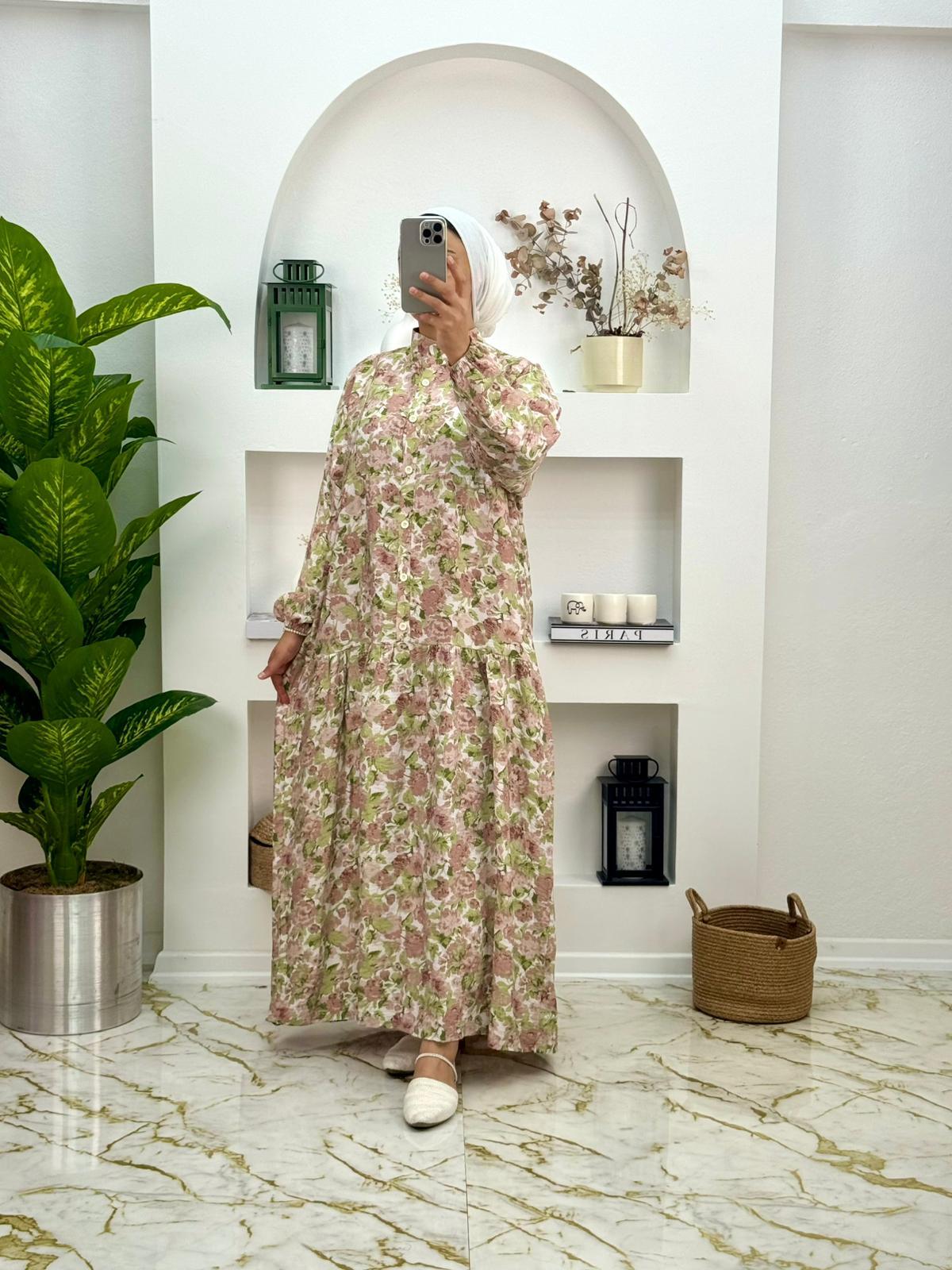 1645 Yeni Sezon Çiçekli Mango Elbise Renk Kahve 