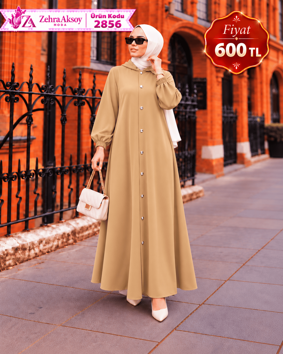2856 Sukuba boydan dügmeli ekru