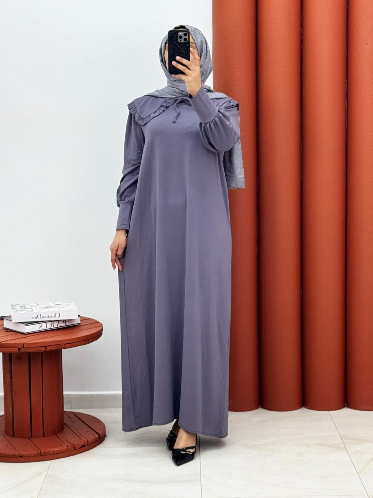 4673 Oysho yakası fırfırlı gri