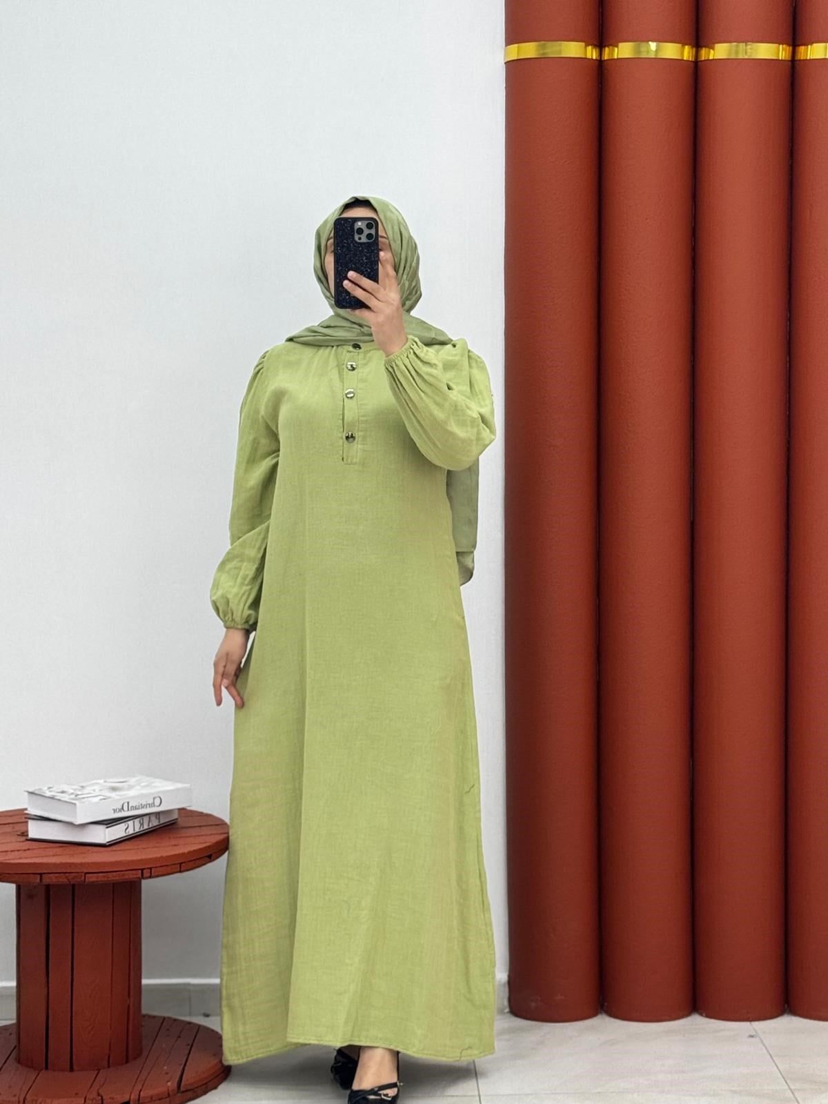 2222 Müslin yarım dügmeli yeşil