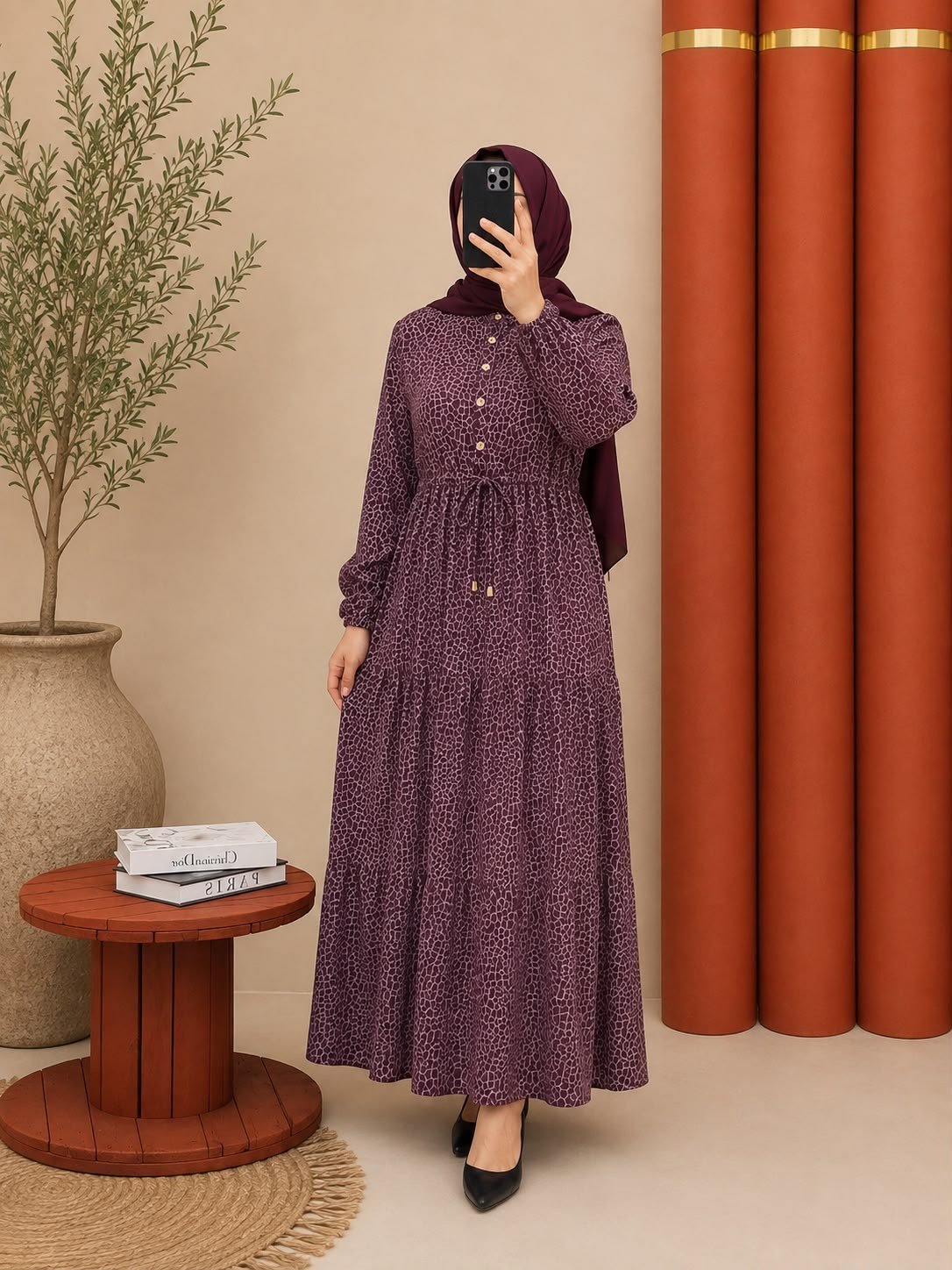 2326  viskon kumaş yarım düğmeli bella model elbise   renk mor 