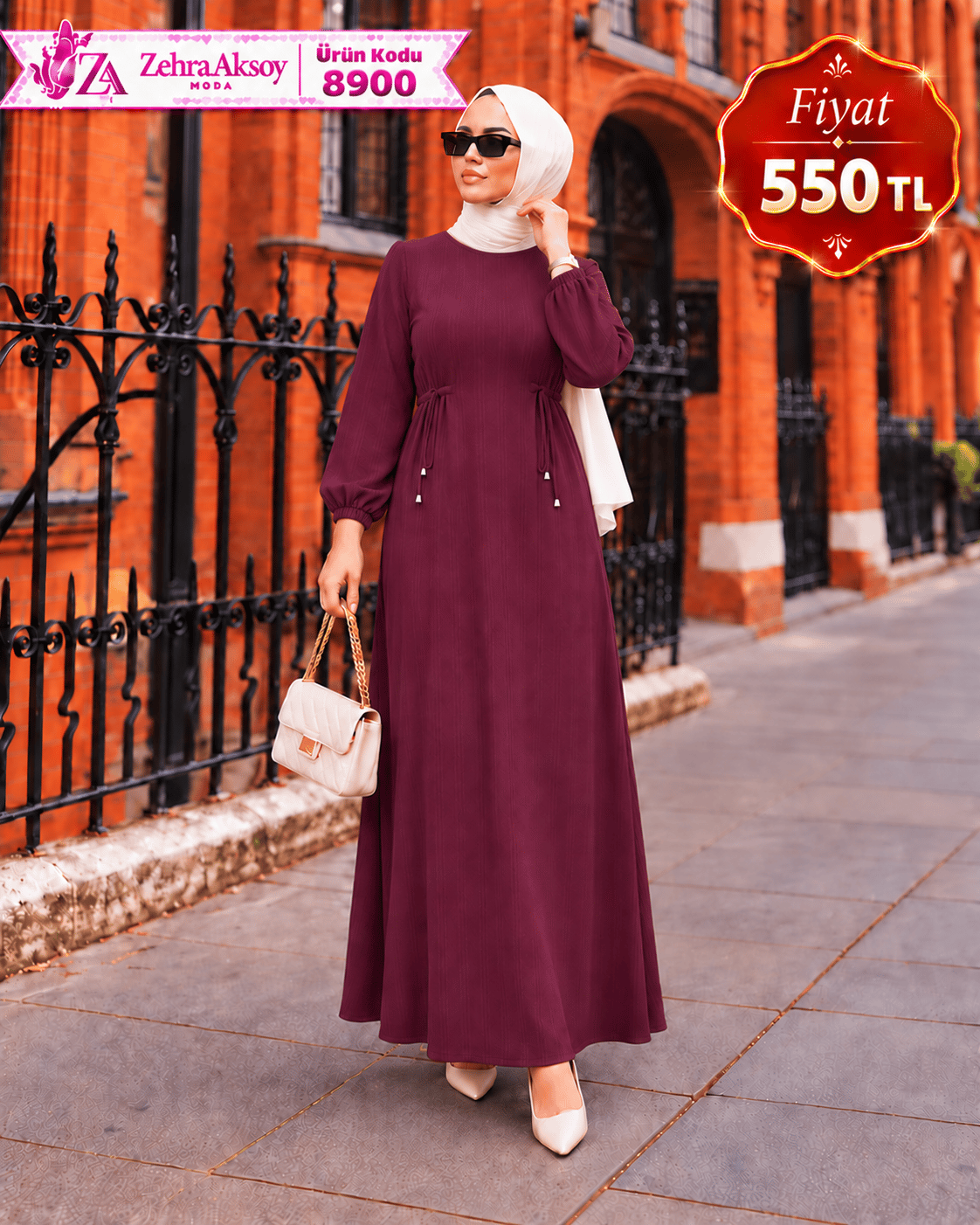 8900 örme elbise bordo