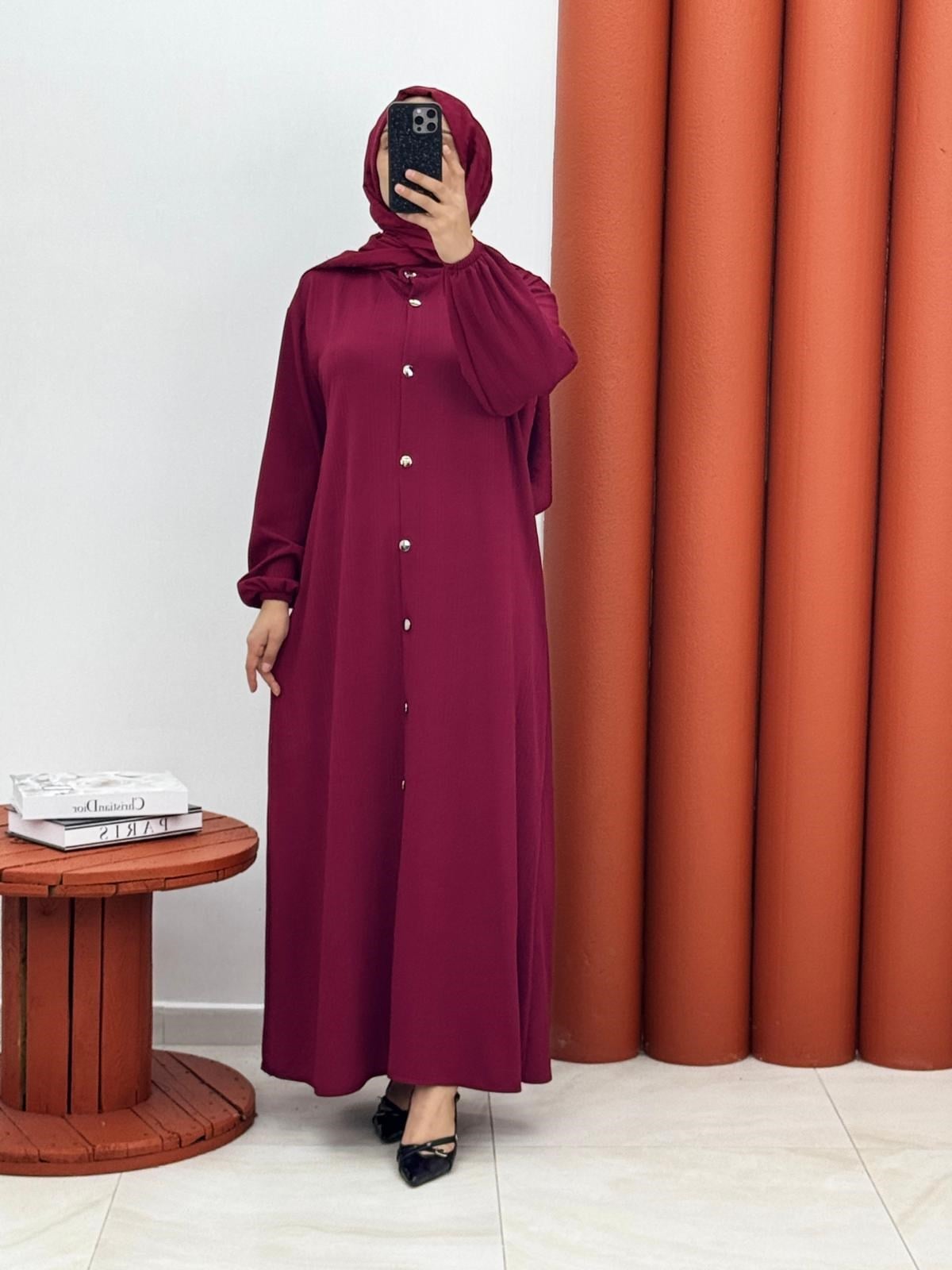 3131 Örme boydan dügmeli bordo