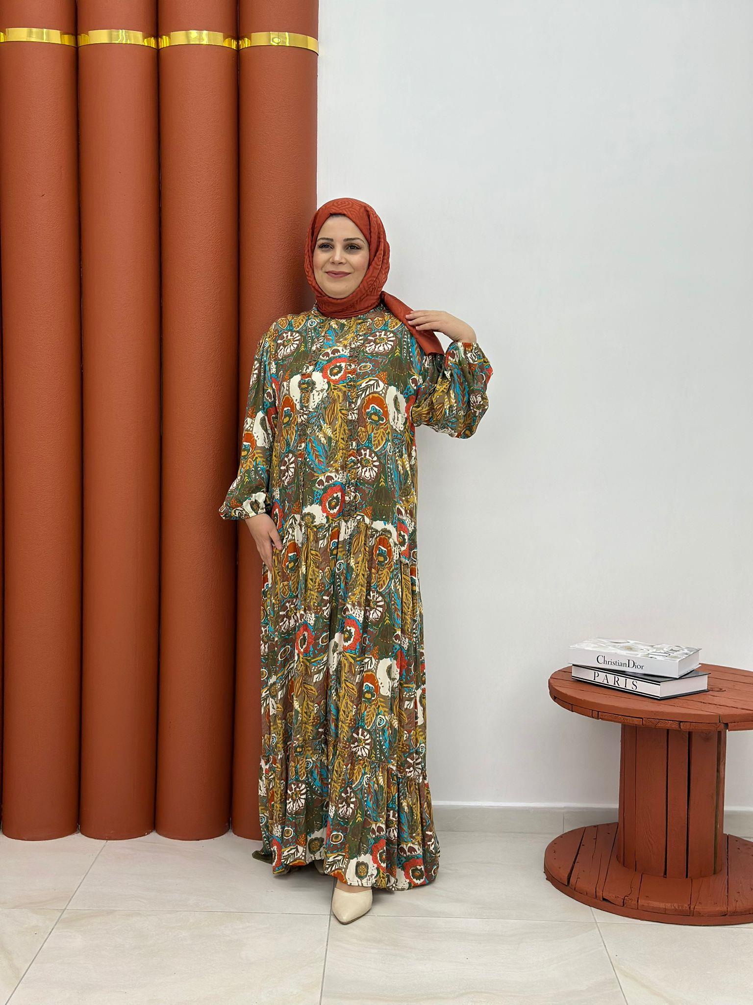 7885 viskon kumaş önü fırfırlı turuncu