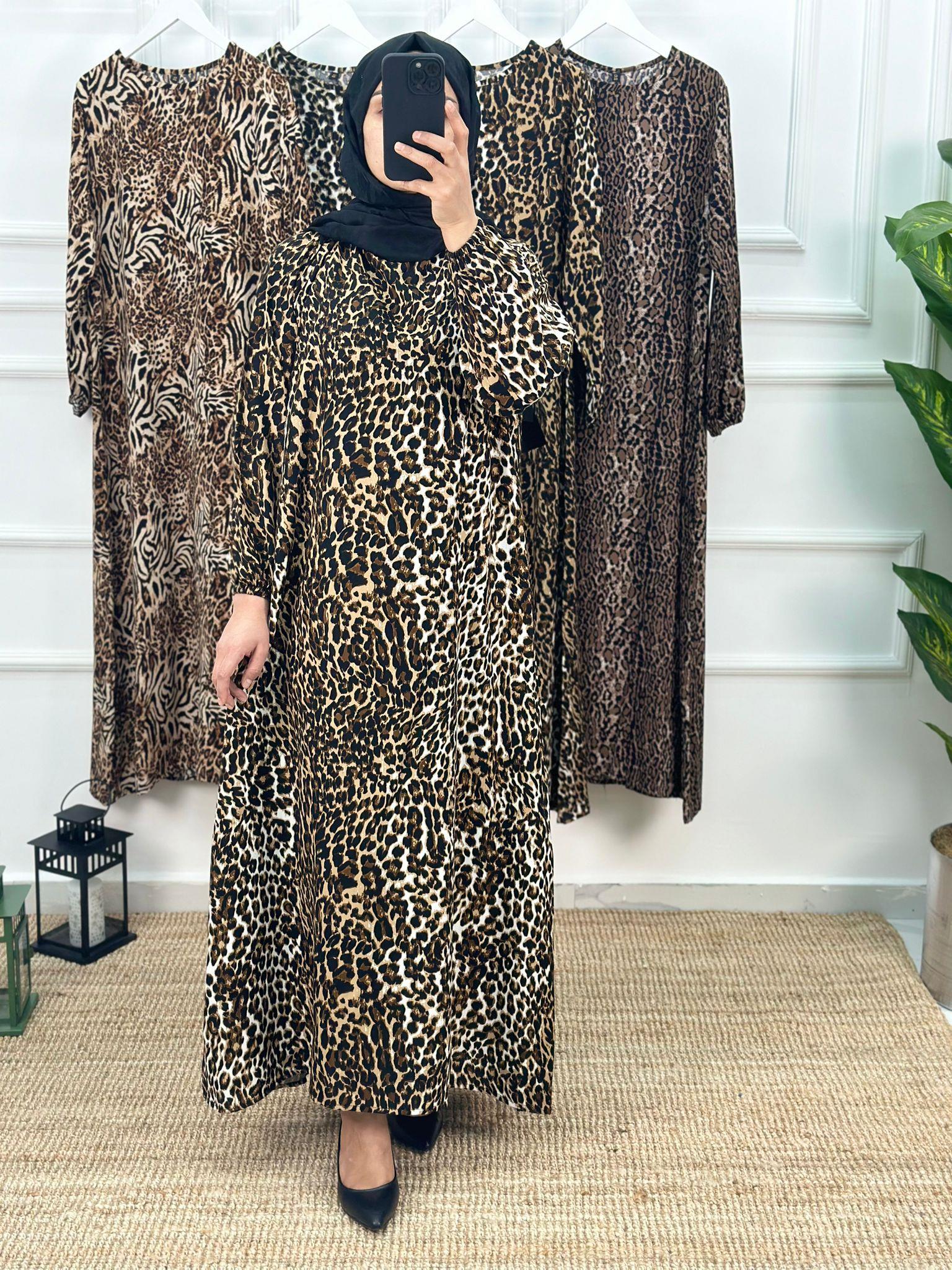 Viskon Leopar Desenli Seyyar Kemerli Elbise 037 Desen4