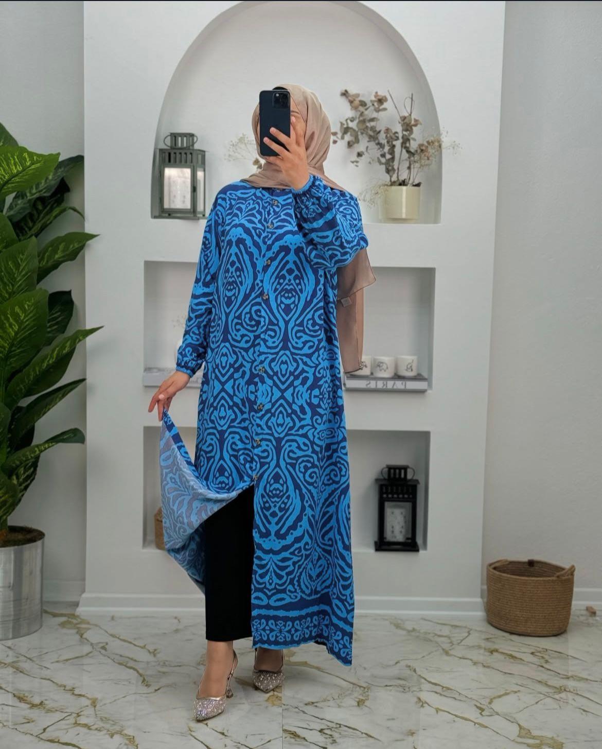 2147 Yeni Sezon Önden Düğmeli Giy Çık Elbise Renk Mavi