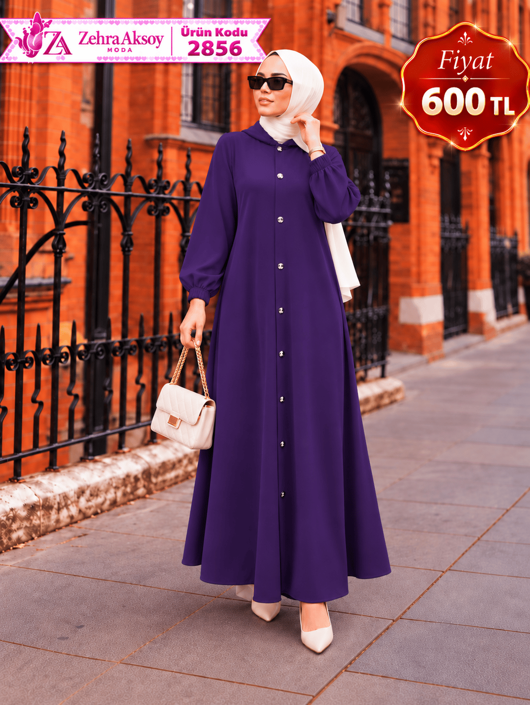 2856 Sukuba boydan dügmeli mor
