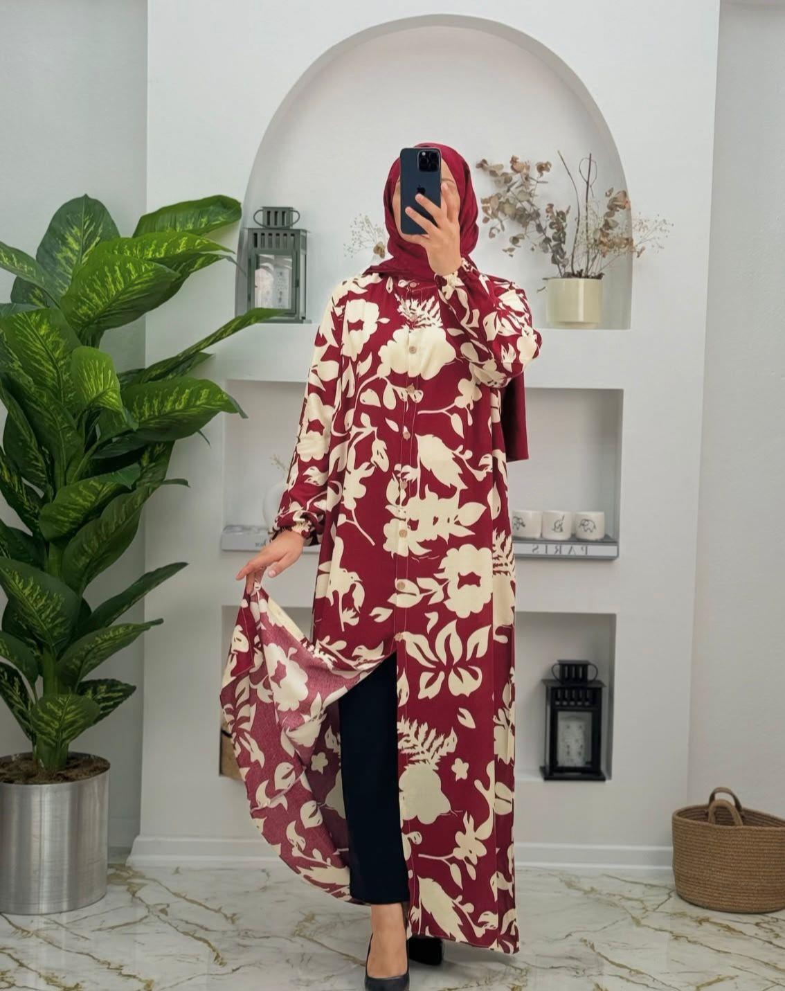 3098 Yeni Sezon Boydan Düğmeli Kumsal Elbise Renk Kırmızı